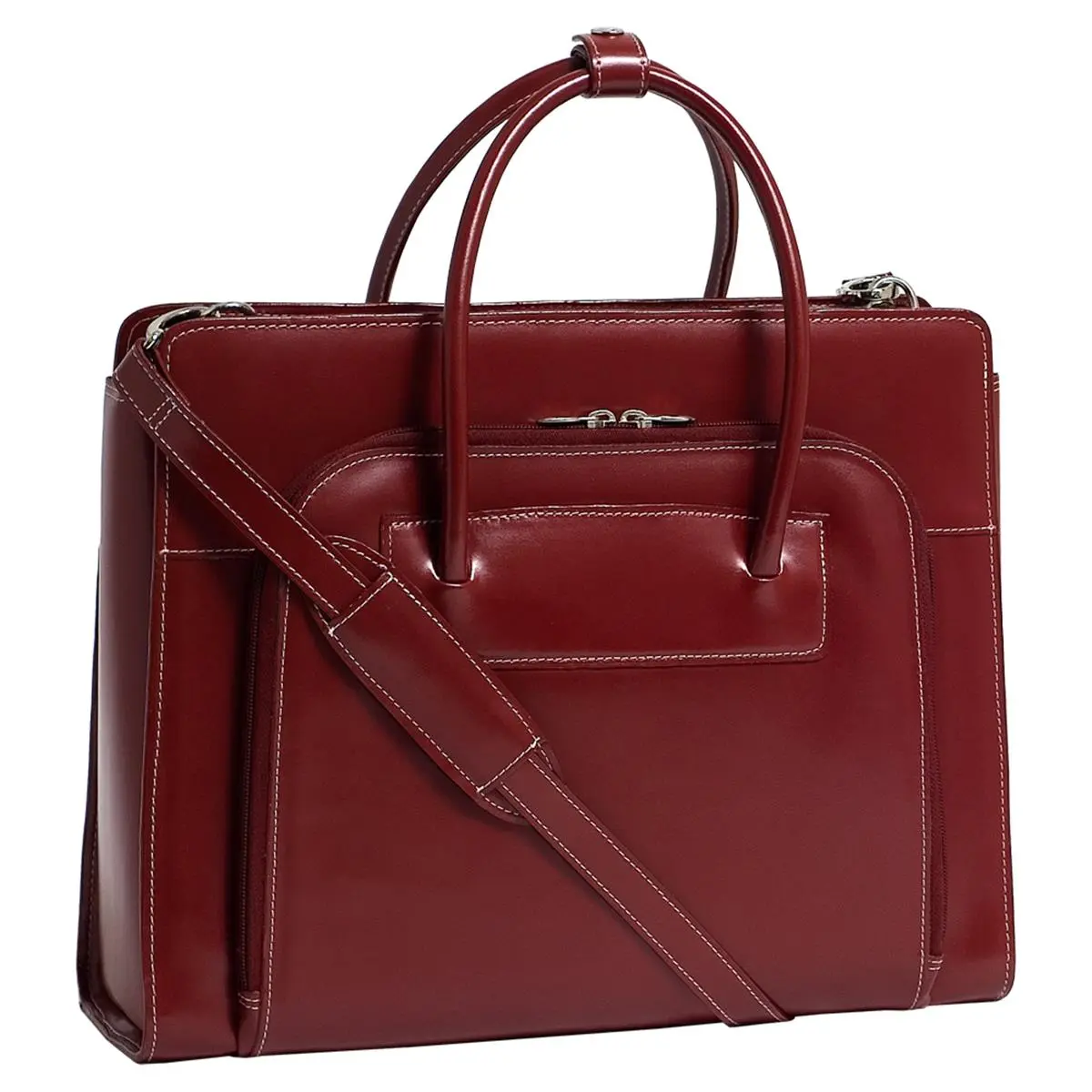 LAKE Women's W Series Briefcase, Red Contoured Top Zip Bag, Practical and Stylish Everyday Carry with Removable 15.4in Laptop Sleeve, Business, High-Density Laptop Sleeve, Leather, Multi-Compartment, Business Casual, Whats In My Bag, Removable Sleeve