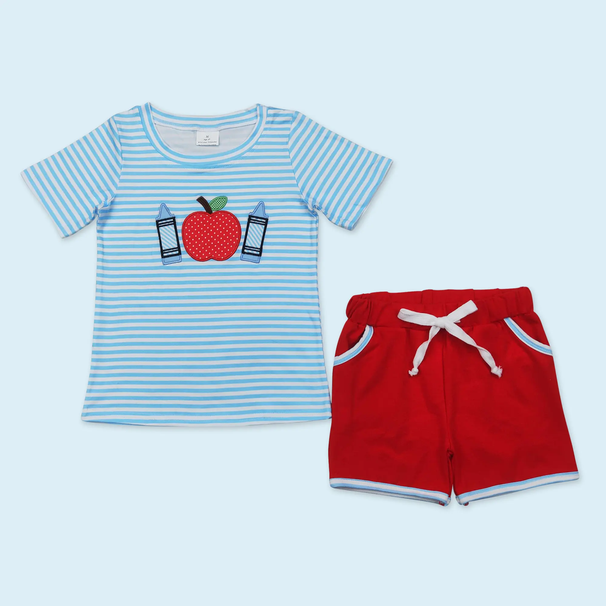 Apple pencil shirt matching shorts kids boy back to school outfits