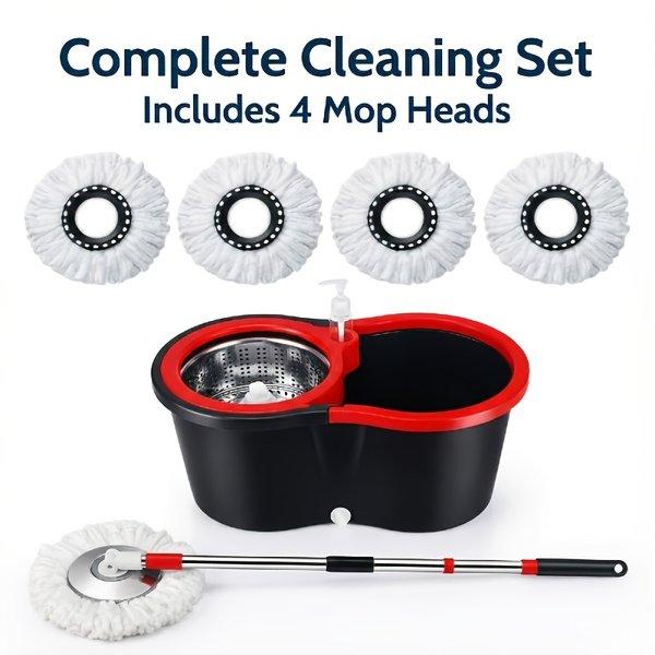 Spin Mop and Bucket with Wringer 360 Degree Spinning System 2 Microfiber Replacement Heads 61 Inch Adjustable Handle Soap Dispenser 20 Qt for Floor Cleaning