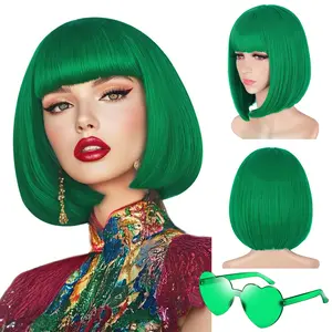 Iridescent Short Bob Wig 10inch Bob Wig with Bangs Realistic Middle Part Synthetic Colorful Cosplay Daily Party Wig for Women