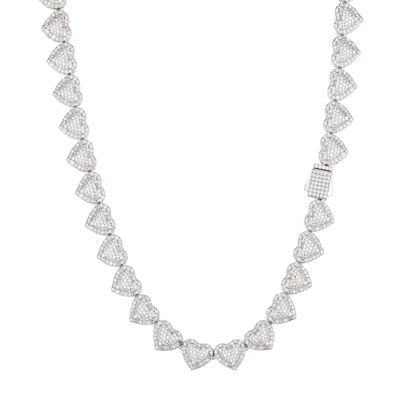 10mm Sterling Silver Synthetic Moissanite Necklace Heart Shape Necklace for Men and Women Hip Hop Jewelry Gift【#N195】