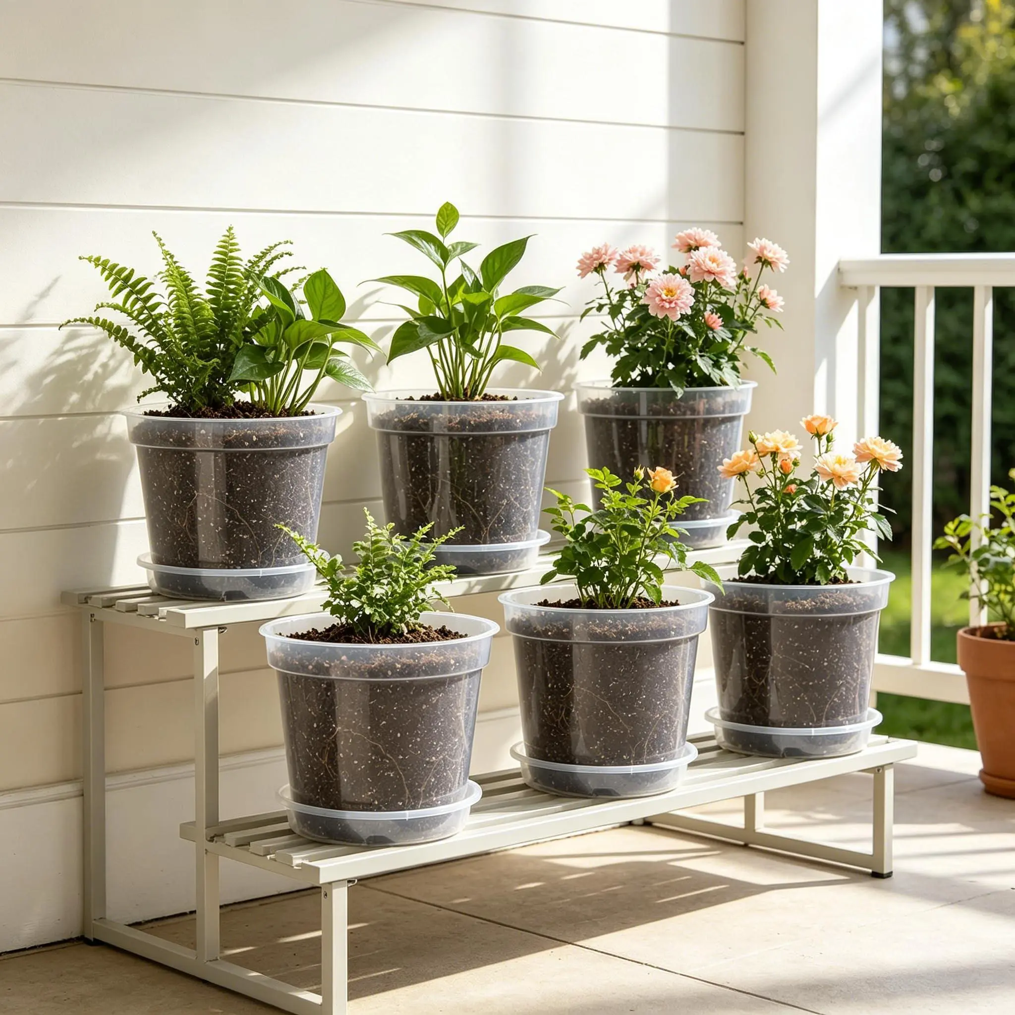 12-Pack Clear Nursery Pots with Saucers, Thickened Plastic Planters | 8" Pots, clear PP plastic, 1.5mm thickened, multiple drainage holes, transparent for root monitoring