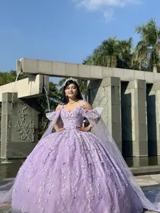 (LIVE 25) Quinceanera Ball Gown Dress Butterfly embroidery design Glitter Tulle Mexican Sweet 15