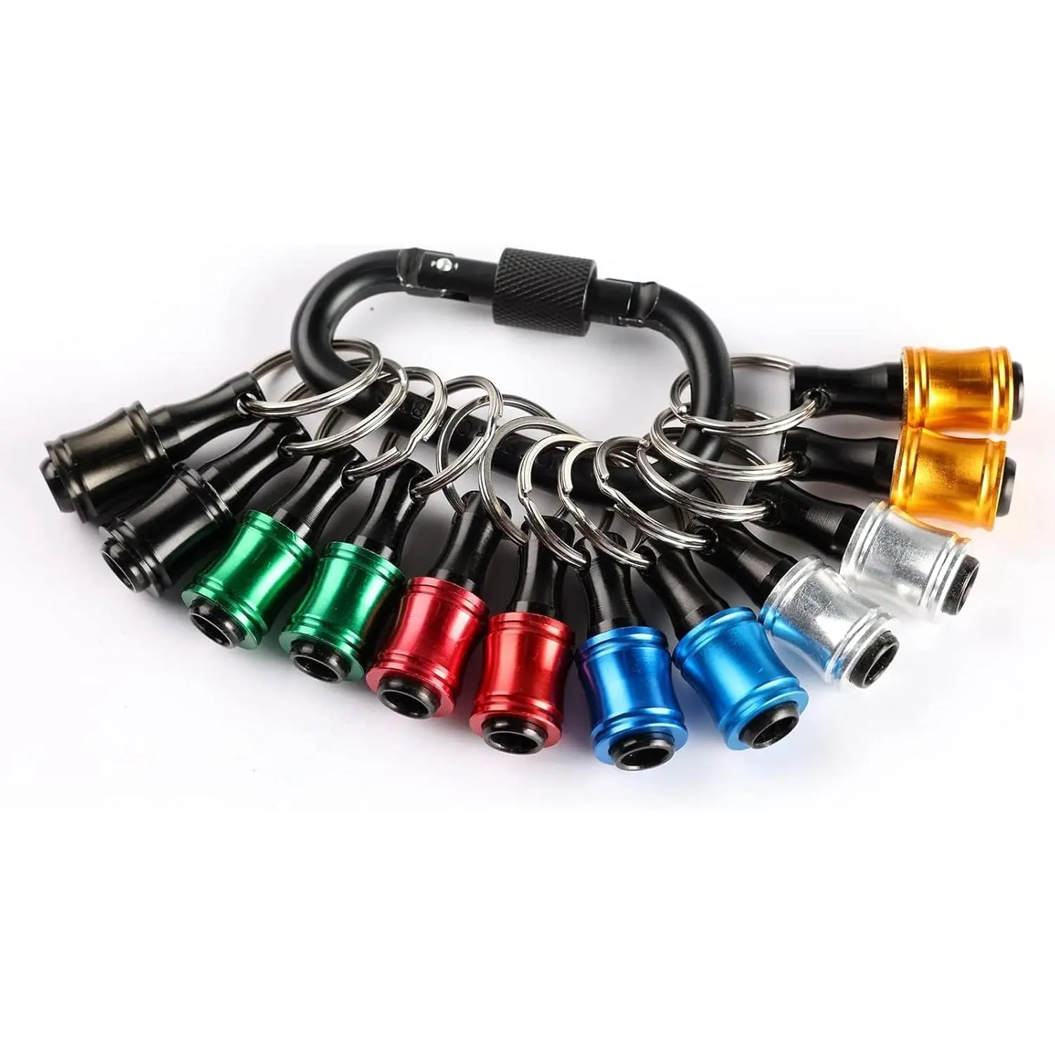 12Pcs Portable 1/4-Inch Hex Shank Bit Holder Keychain with Black Quick-Release Carabiner Drill Adapter, Screwdriver Bit Clip - Tools and Gadgets, Work Tools, EDC Items for Electricians, Men's Work Accessories, Gift Idea