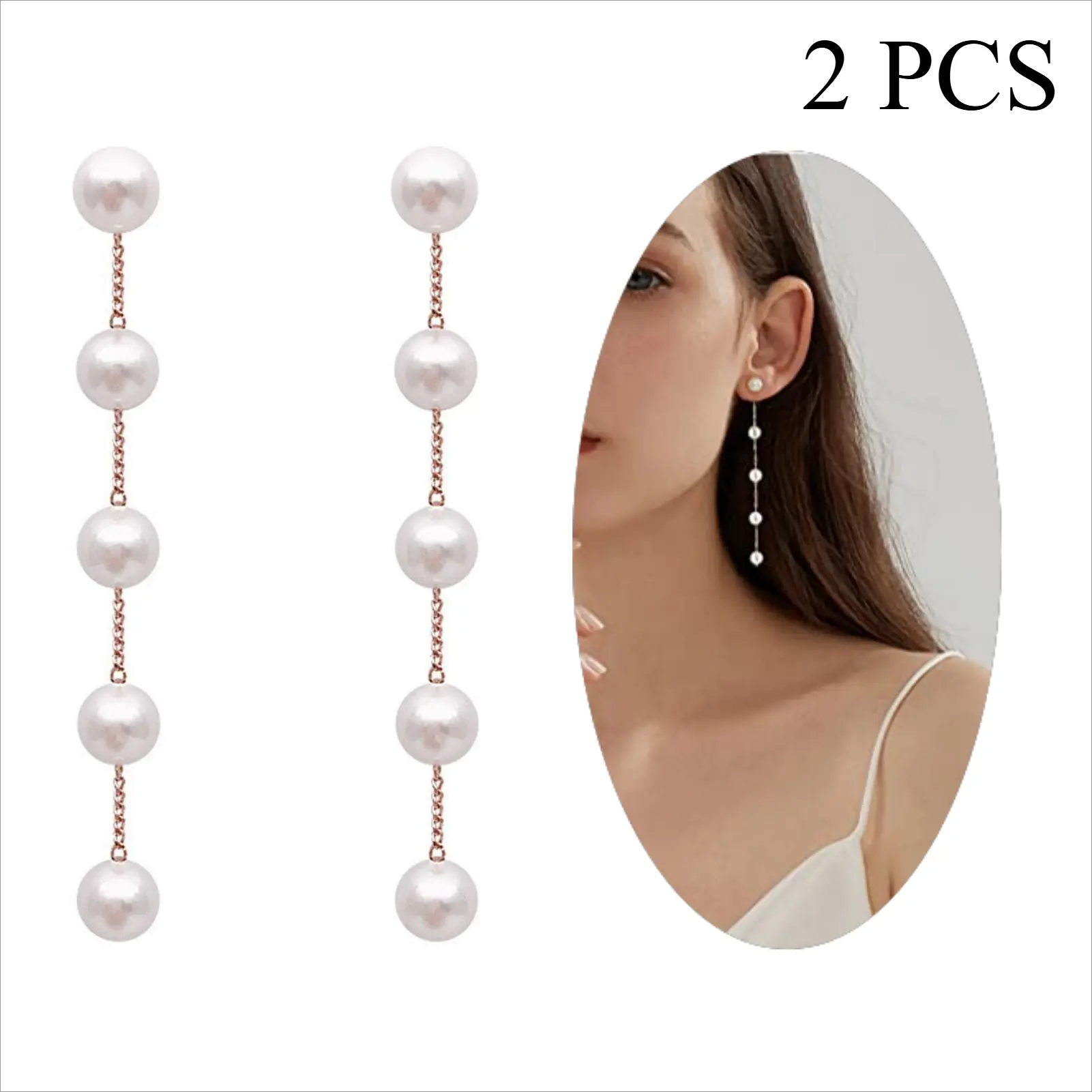 Women's 2-Pair S925 Silver Needle-Plated Baroque Pearl Drop Dangle Earrings with Chain, Wedding Bridal Jewelry Gifts for Brides, Wedding Set Earrings, Drop Earrings