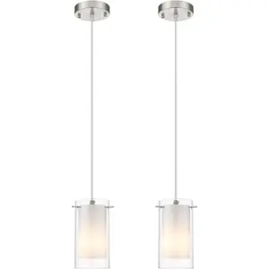 Modern Glass Pendant Light 2 Pack, Adjustable  Pendant Lighting Kitchen Lights  Dining Room Bathroom Bar, Brushed Nickel Finish