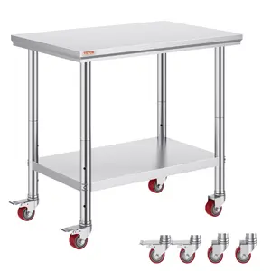 VEVOR Stainless Steel Work Table 35 x 24 x 33 Inch, 700 LBS Load Capacity with 4 Wheels, 3 Adjustable Height Levels, Heavy Duty Food Prep Worktable for Commercial Kitchen Restaurant, Silver