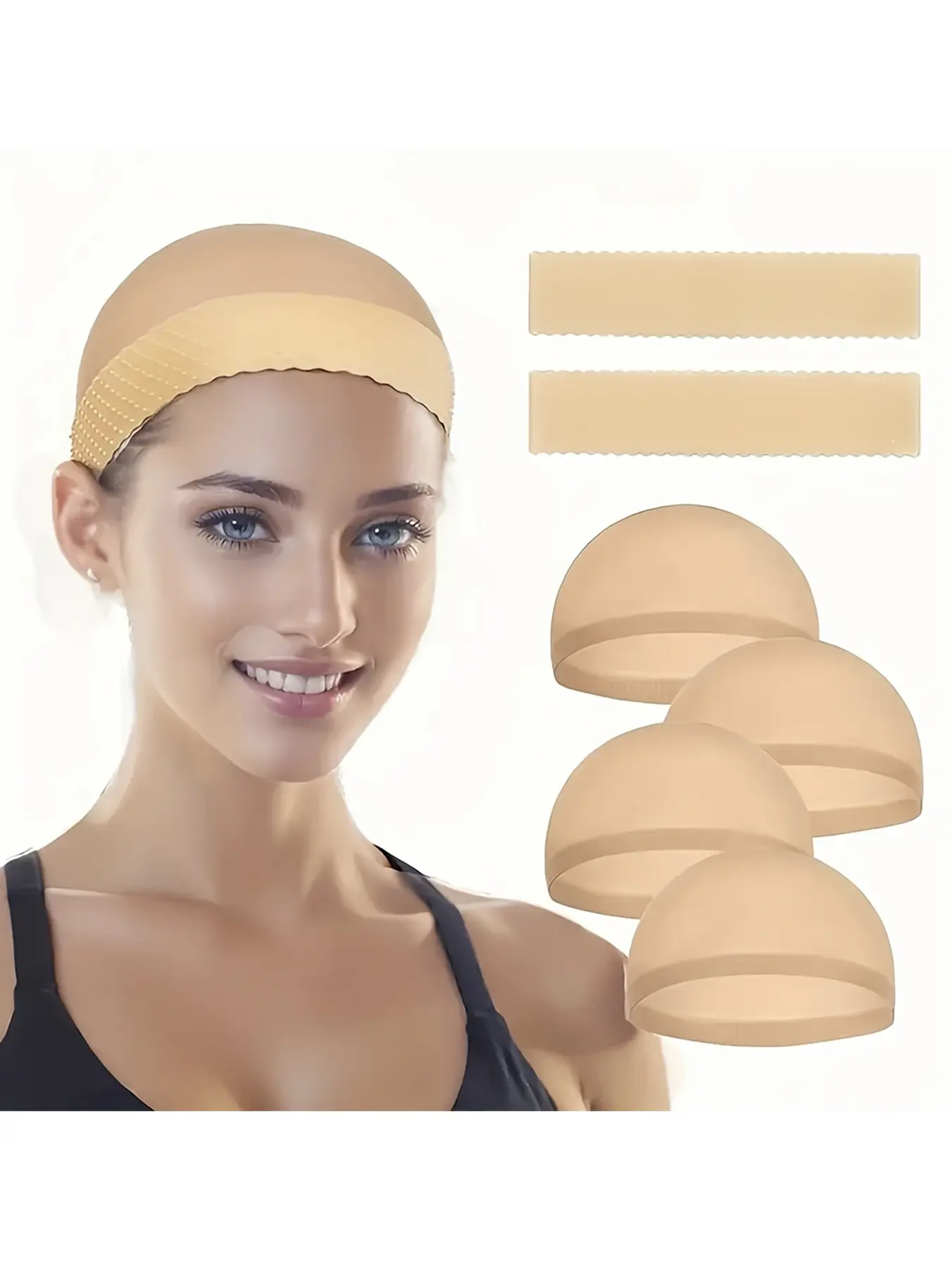 Silicone Anti-Slip Band & HD Wig Cap Set of 6, Adjustable Wig Fixing Headband, 2pc Silicone Bands & 4pc HD Caps, Women's Wig Accessories, Wig Grip Band, Wig Installation Kit