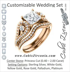 CZ Wedding Set, featuring The Tonya Laverne engagement ring (Customizable Princess Cut Design with Winged Split-Pavé Band)