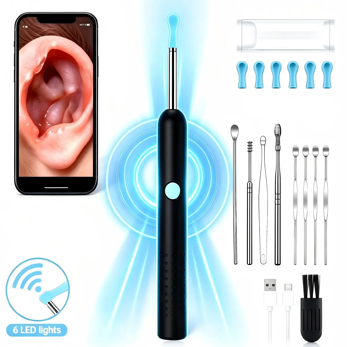 Wireless Visual Earpick Earwax Remover Kit, WiFi Connection Visual Cleaning Tool with HD Camera, Practical Manual Ear Care Gift for Adults (Beauty & Personal Care)