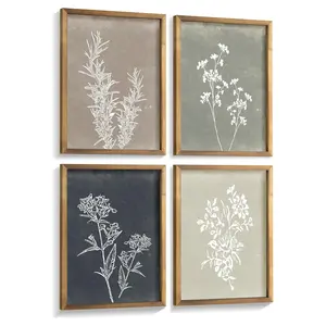 Framed Boho Wall Art Set of 4 for Wooded Minimalist Botanical Print Wall Art for Rustic Vintage Farmhouse Home Kitchen Wall Decor (Brown, 12x16)