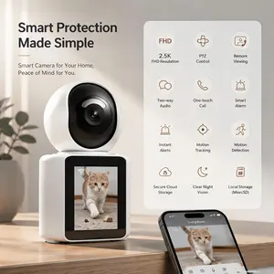 2.5K FHD Smart Security Camera, PTZ Indoor WiFi Baby Monitor, Motion Detection, Night Vision, Two-Way Audio, Cloud Storage & Local Storage, Remote Viewing Home Pet Camera