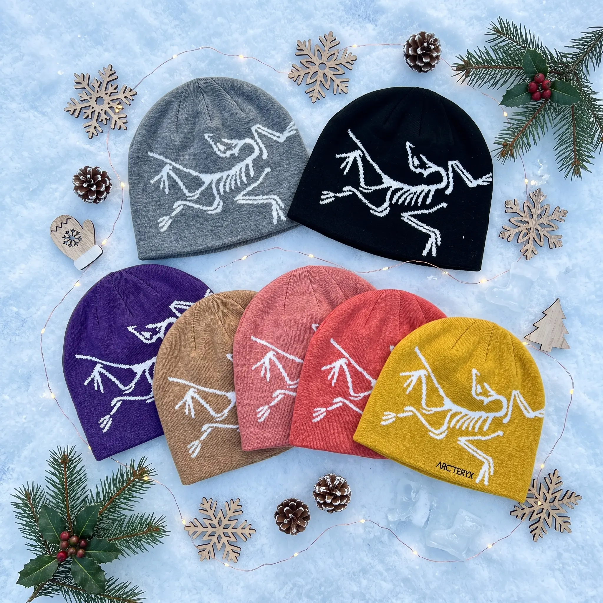 Arcteryx Bird Head Logo Winter Knit Beanie Festive Snow Edition | Premium Recycled Wool Blend Thermal Toque Hat | Y2K Frozen Legacy Ski Snowboard Wear