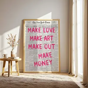 Make Love Make Art Make Out Make Money Typography Print, Trendy Newspaper, Retro Aesthetic Print, Vintage Poster