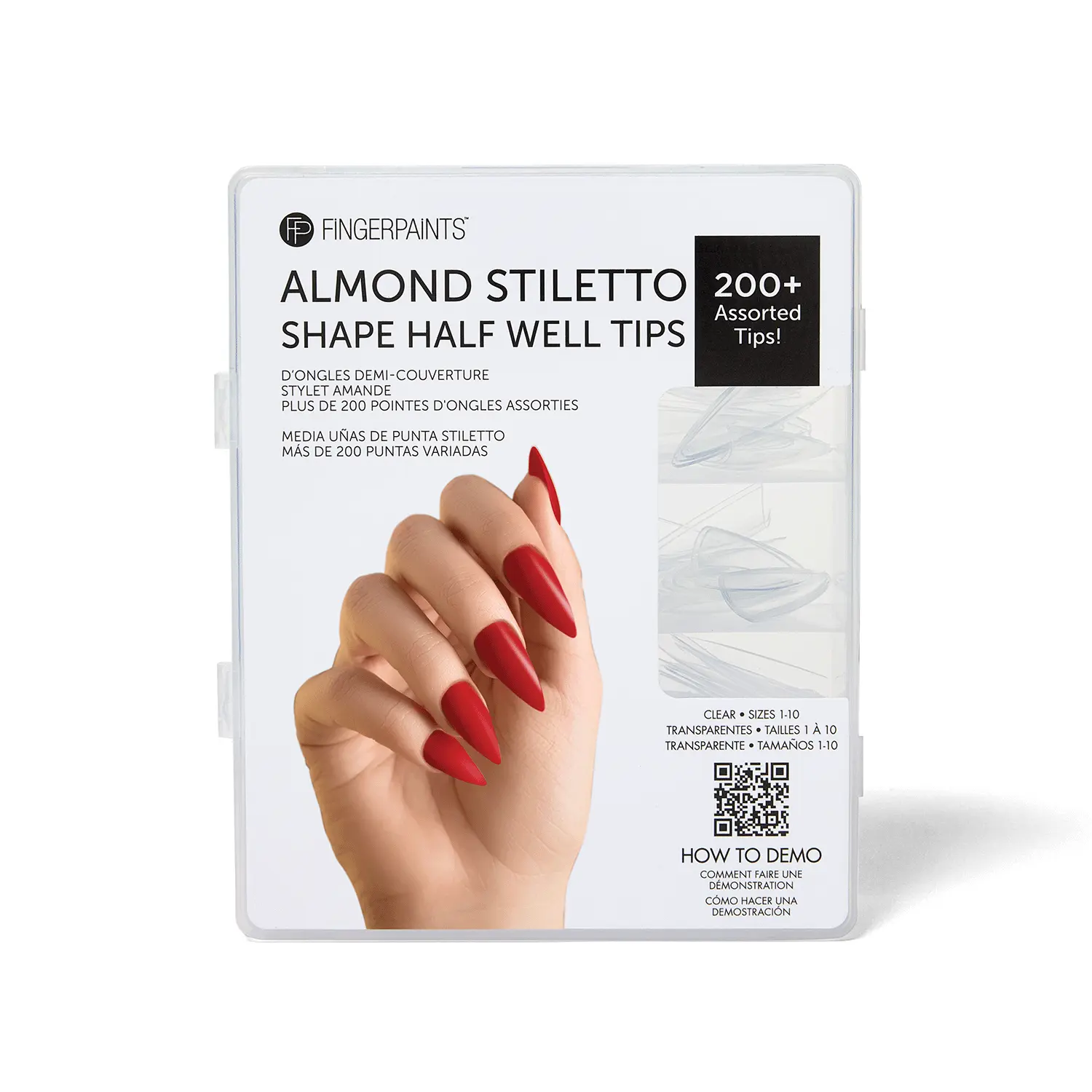 FINGER PAINTS Almond Stiletto Half Well Tips, Flexible & Quick Blend for Easy Nail Art, Classic Shape for Gel Acrylic Nails, 200 Count, Almond Shape Nails, Apply Easily