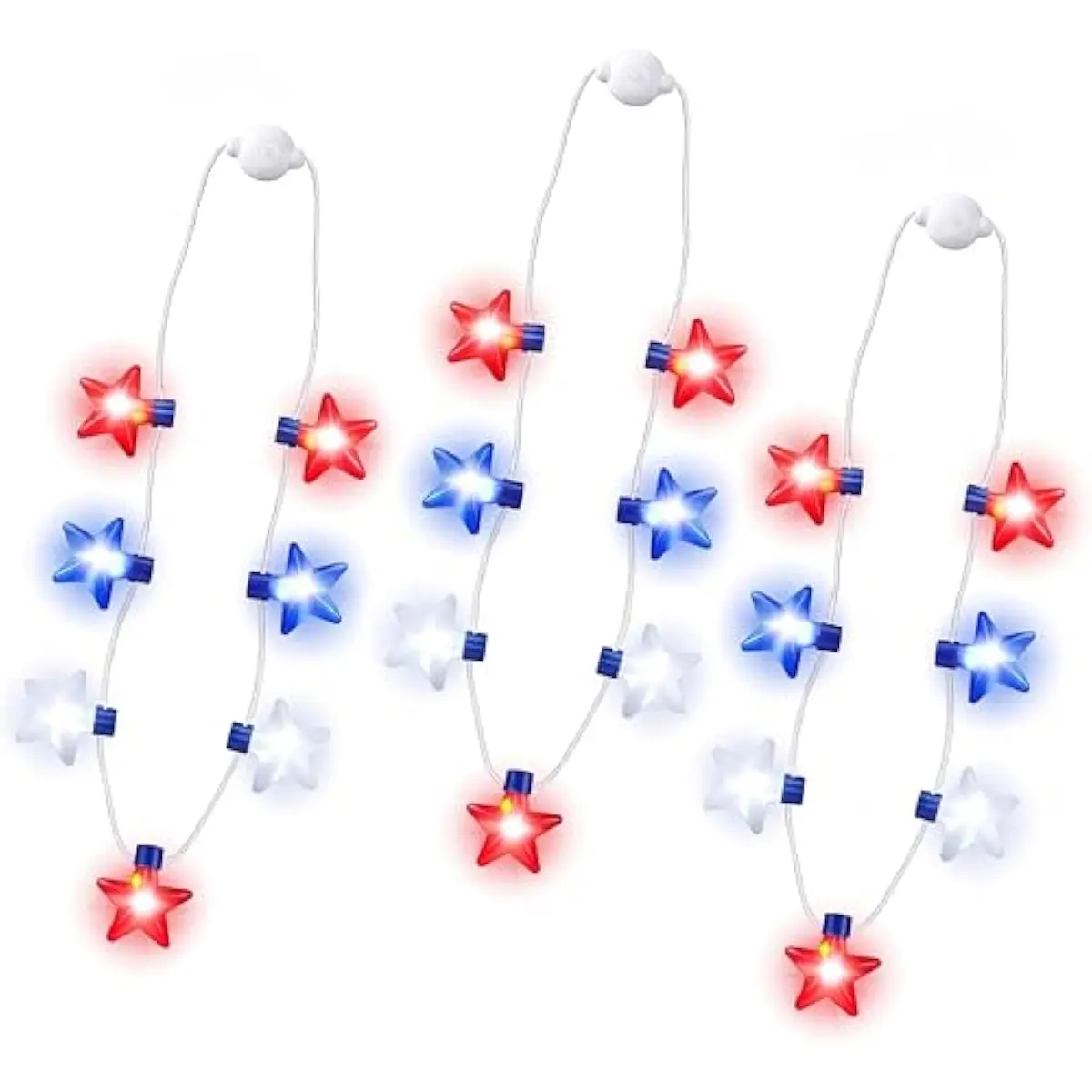 3 PCS 4th of July LED Necklaces, Patriotic Light up Necklace with Stars Red White and Blue Accessories in 6 Different Flicker Modes for 4th of July Party Favors, Memorial Day,Independence Day