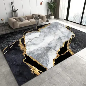 Luxury Black & White Marble with Gold Vein Flannel Area Rug - Kintsugi Style Print Soft Mat for Living Room & Bedroom, Non-Slip Elegant Home Decor #LuxuryMarbleRug #GoldVeinMat #KintsugiStyleDecor #ElegantHomeDecor #NonSlipFlannelRug