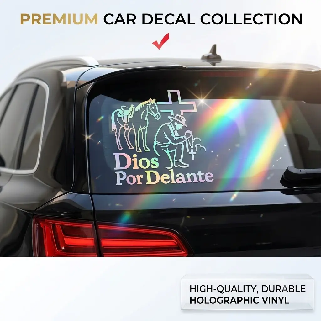Western Cross Jesus Religion Car Sticker - Waterproof Rainready Vinyl PVC Self-Adhesive Automotive Exterior Accessory, Easy-Install Long-Lasting Faith Display with Jesus Imagery That Brings Personal Meaning, Christmas Gift, Dios Por Delante Decal