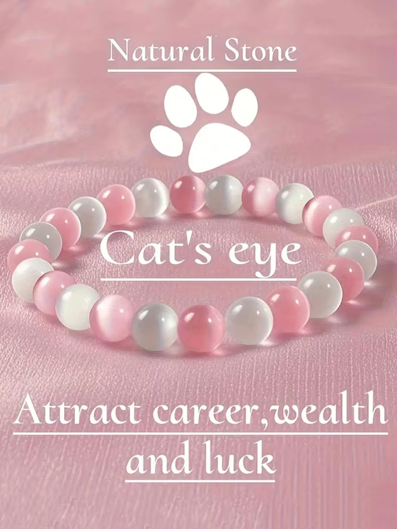 1pc Mini Cute Pink and White Cat's eye Bracelet, Beaded Bracelets, Girl Pendant Bracelet, Sweetheart Gifts for Mothers, Girlfriends, and Partners, Daily Matching Accessories, Aesthetic Jewelry Gifts, Mother's Day, Holiday Gifts