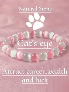 1pc Mini Cute Pink and White Cat's eye Bracelet, Beaded Bracelets, Girl Pendant Bracelet, Sweetheart Gifts for Mothers, Girlfriends, and Partners, Daily Matching Accessories, Jewelry Gifts, Mother's Day, Holiday Gifts