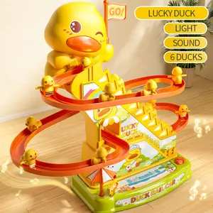 Duck Climbing Stairs Toy with 6 Mini Ducks Electric Slide Yellow Duck Toy with Light and Music Toy Holiday Gift Birthday Gift Christmas Gift