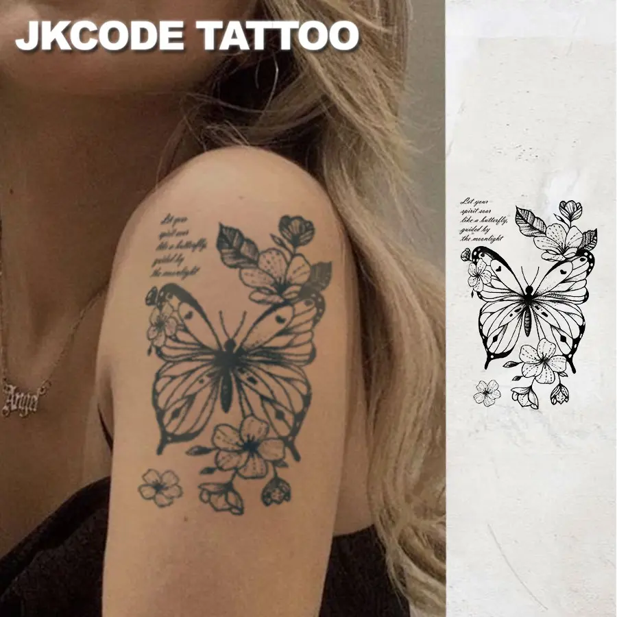 Waterproof Arm Tattoo Sticker, Semi-Permanent Hibiscus Flowers & Butterflies, Realistic Fake Tattoo, Lasts 1-2 Weeks, for Women