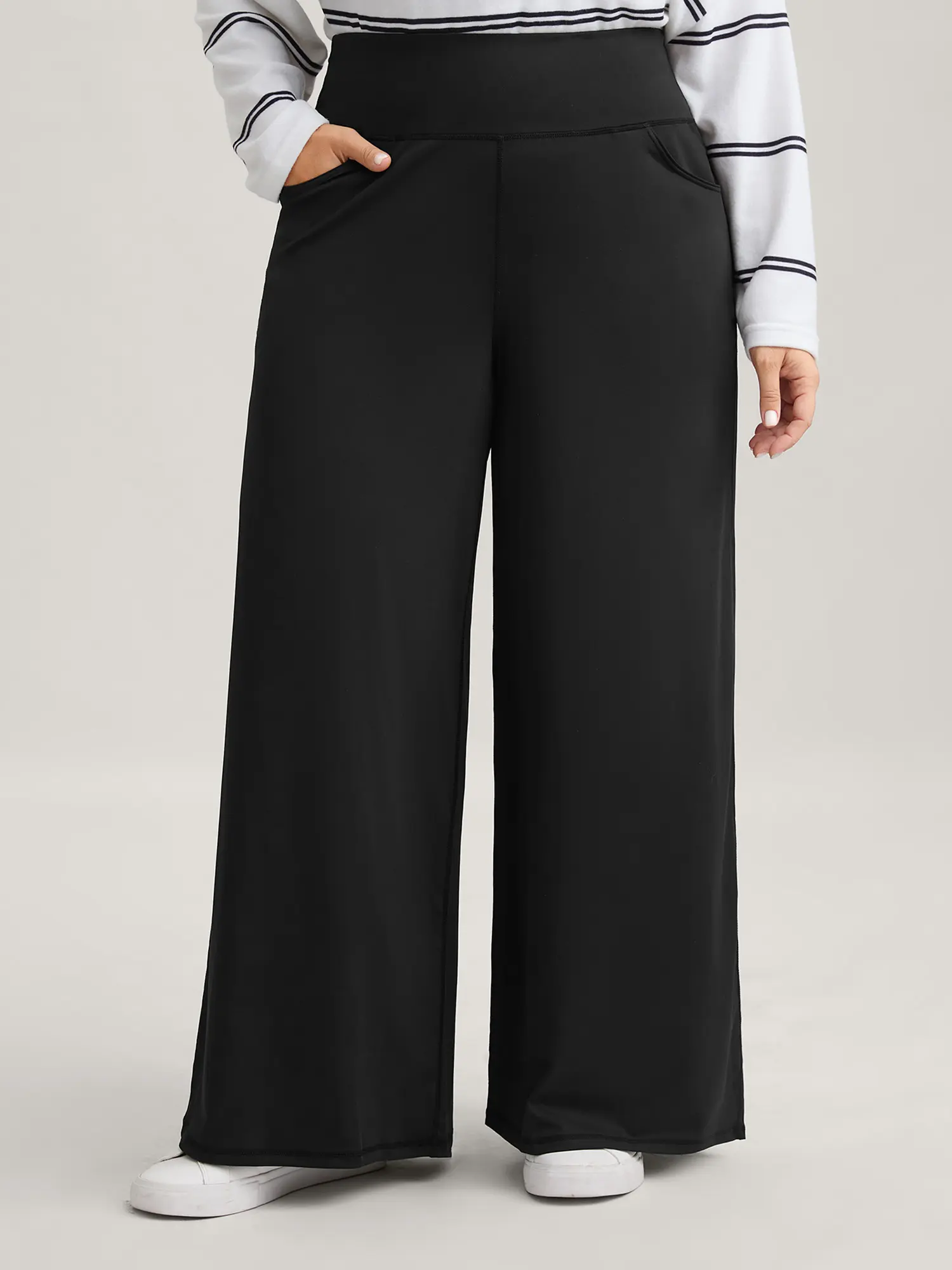 BLOOMCHIC Women's Plus Size Basic High-Waist Trousers - Nylon-Spandex Fabric, Elastic Waist, Medium Stretchy Pants, Slim Ankle-Length Bottom, Regular Fit [M-6X], 2026 Summer Pick, Black Pants Fit Minimalist,Summerfinds
