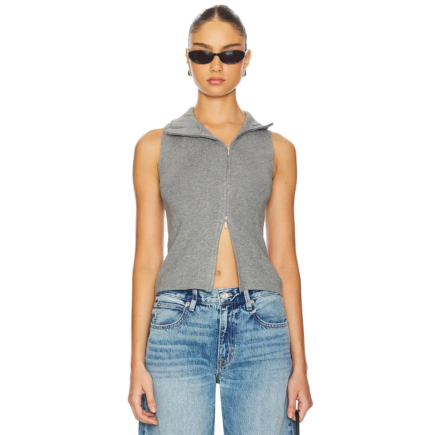 Geel Double Zip Vest in Heather Grey