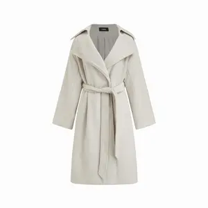 Cider Wool-look Collar Long Sleeve Oversized Coat With Belt Dealsforyou