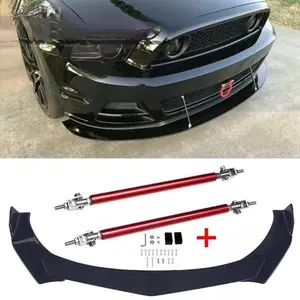 For Ford Mustang 2005-2014 Black Front Bumper Lip Splitter Spoiler + Strut Rods