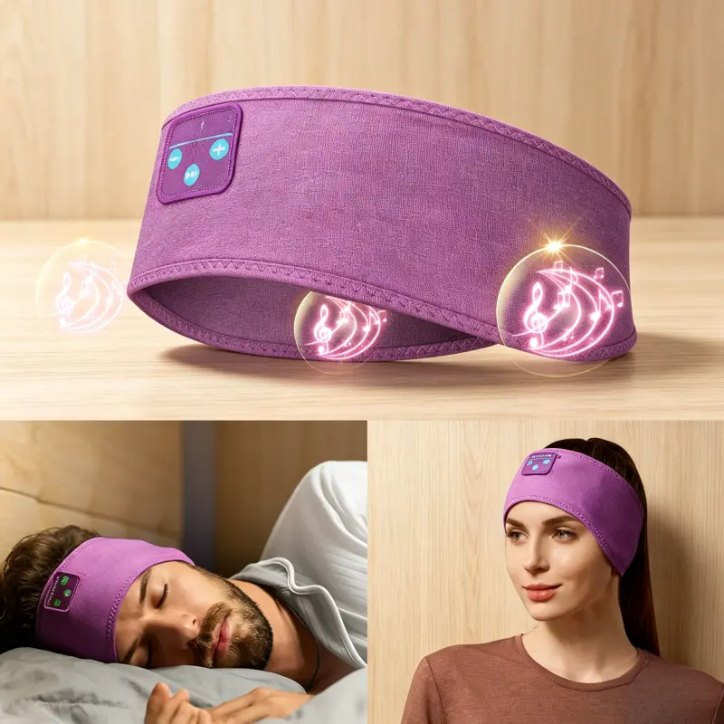 Wireless Bluetooth Sleep Headband Headphones with Ultra-Thin HD Stereo Speakers, Audio Device with Secure Fit for Sleeping, Exercise, Air Travel (Purple), Stereo Sound