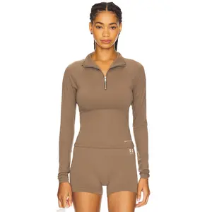 P.E Nation Routine Quarter Zip Long Sleeve Top in Walnut