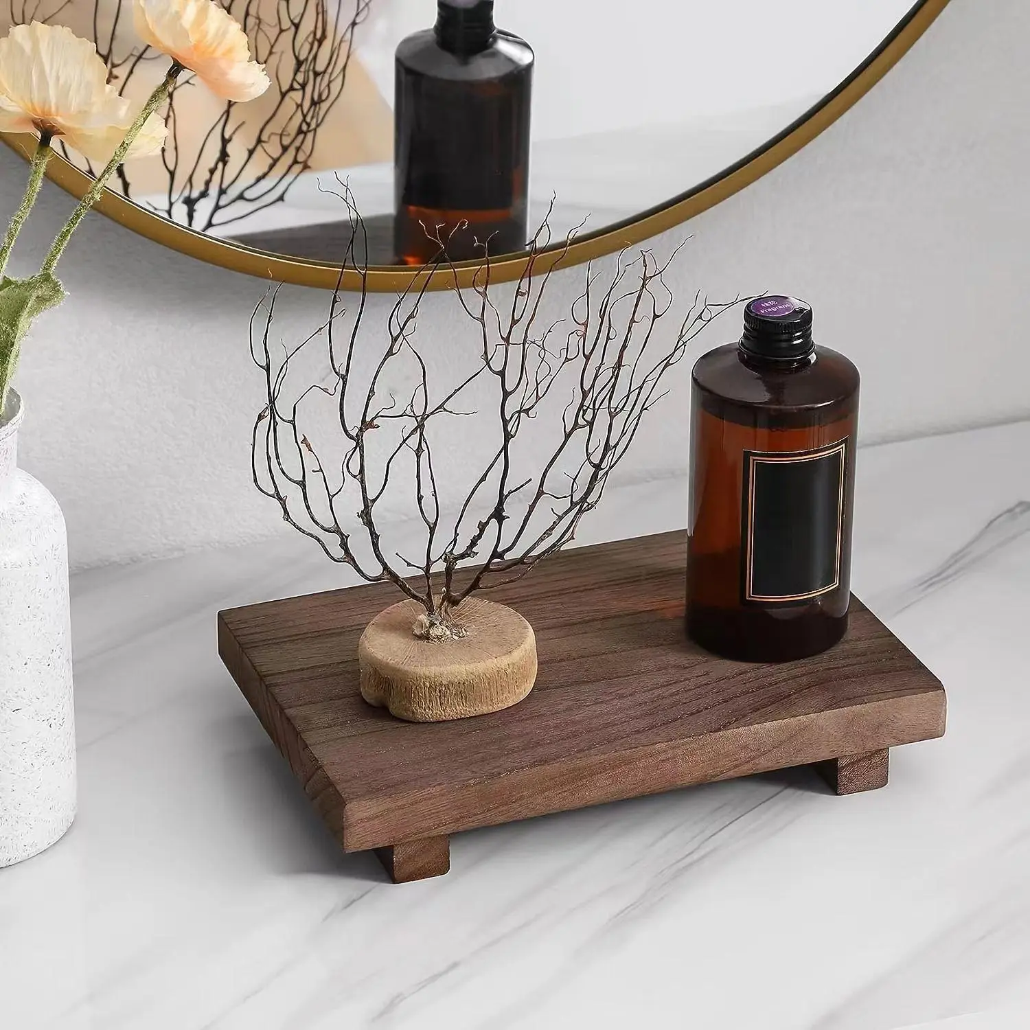Wooden Display Stand, 1 Count Modern Rustic Soap Bottles Decorative Stand, Display Stool for Bathroom Kitchen Sink, Counter Decor, Bathroom Counter Organizer, Bathroom Decoration Accessories, Bathroom Accessory