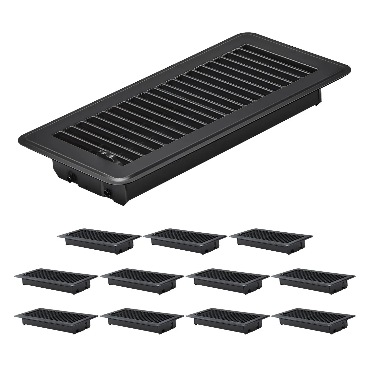 【SummerFinds】VEVOR 4 x 10 Inch Floor Registers,  , 12-Pack Vent Grilles, HAVC Heavy-Duty Walkable Iron Floor Vents, Easily Adjustable Rust-Proof Air Vents Deflector with Metal Damper, Ideal for Home & Office, Black