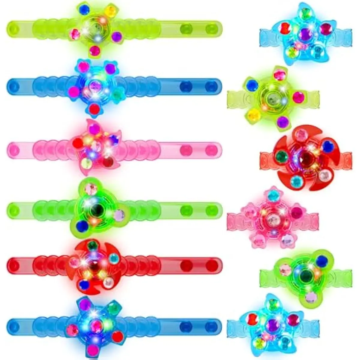 12 Psck LED Light Up Fidget Spinner Bracelets, Glow in The Dark Fidget Party Favors for Kids, School Goodie Bags Stuffers, Treasure Box Toys for Classroom, Birthday Gifts For Boys Girls