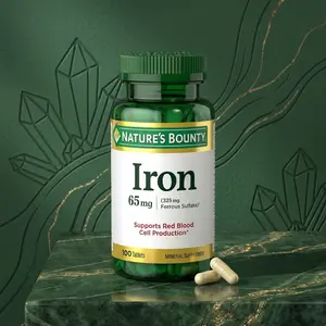 Nature’s Bounty Iron 65 mg Tablets, Ferrous Sulfate Supplement for Cellular Energy and Red Blood Cell Support, Gluten Free Daily Wellness Formula, 100 Vegetarian Tablets