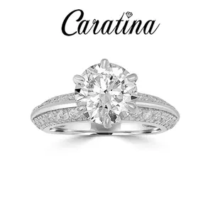 Caratina 3.7CTW Synthetic Moissanite Round Cut Engagement Ring with Side Stone 925 Sterling Silver Jewelry Perfect Birthday Mother’s Day Unisex Christmas Gift for Men Women Wedding Set Solitaire Ring Bridal Rings