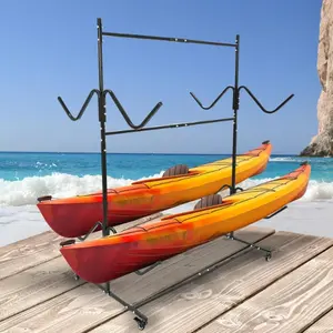 Freestanding Kayak Storage Rack for 4 Kayaks, SUP, Canoe, Paddle Board, Boat, Surfboard, Adjustable Height, Lockable Wheels Beach Outdoor
