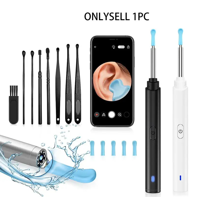 Ear Wax Removal Tool Camera, 1 Box Ear Cleaner with Light & Camera & Accessories, Earwax Removal Kit Compatible with Cell Phones & Tablets, Ear Wax Removal Camera, Earwax Remover