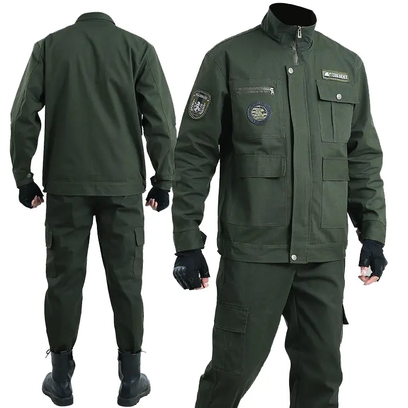 Men's 2-Piece Flame-Retardant Cotton-Blend Workwear Set - Camouflage Jacket & Pants with Zippers, Pockets, Adjustable Fit, Ergonomic Design, Reinforced Double Stitching, Protective Qualities, Unisex Sizing, Machine Washable, Colorfast for Welding