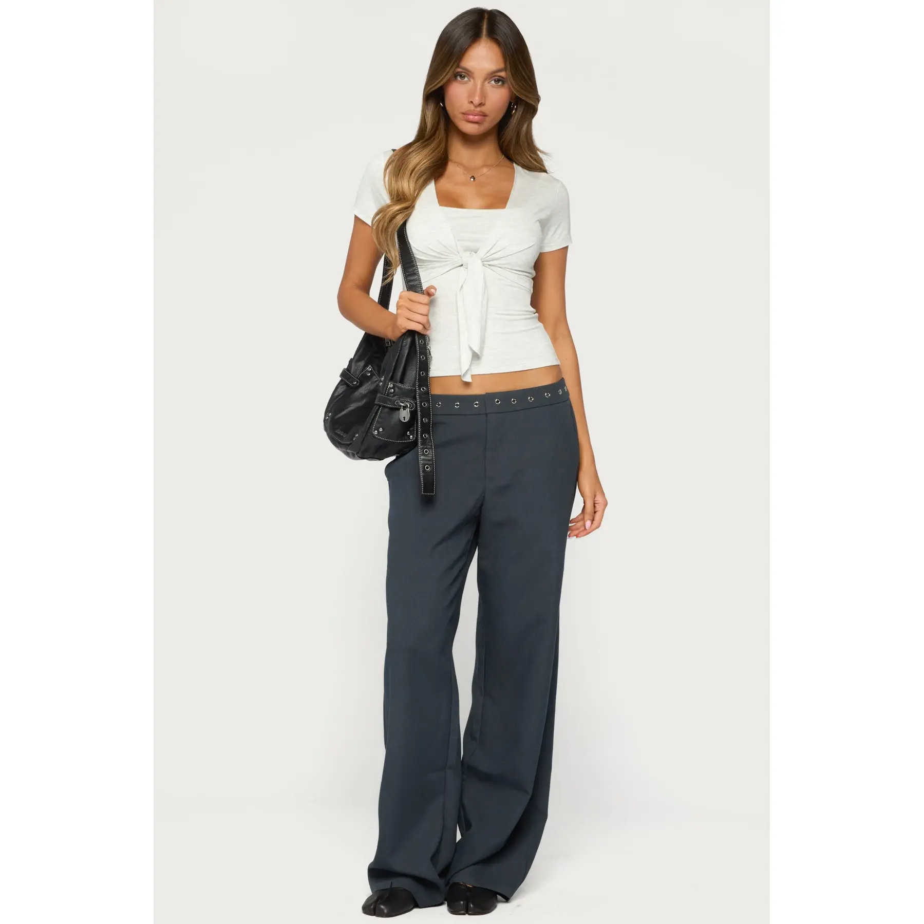 Ayve Eyelet Waist Straight Leg Pants