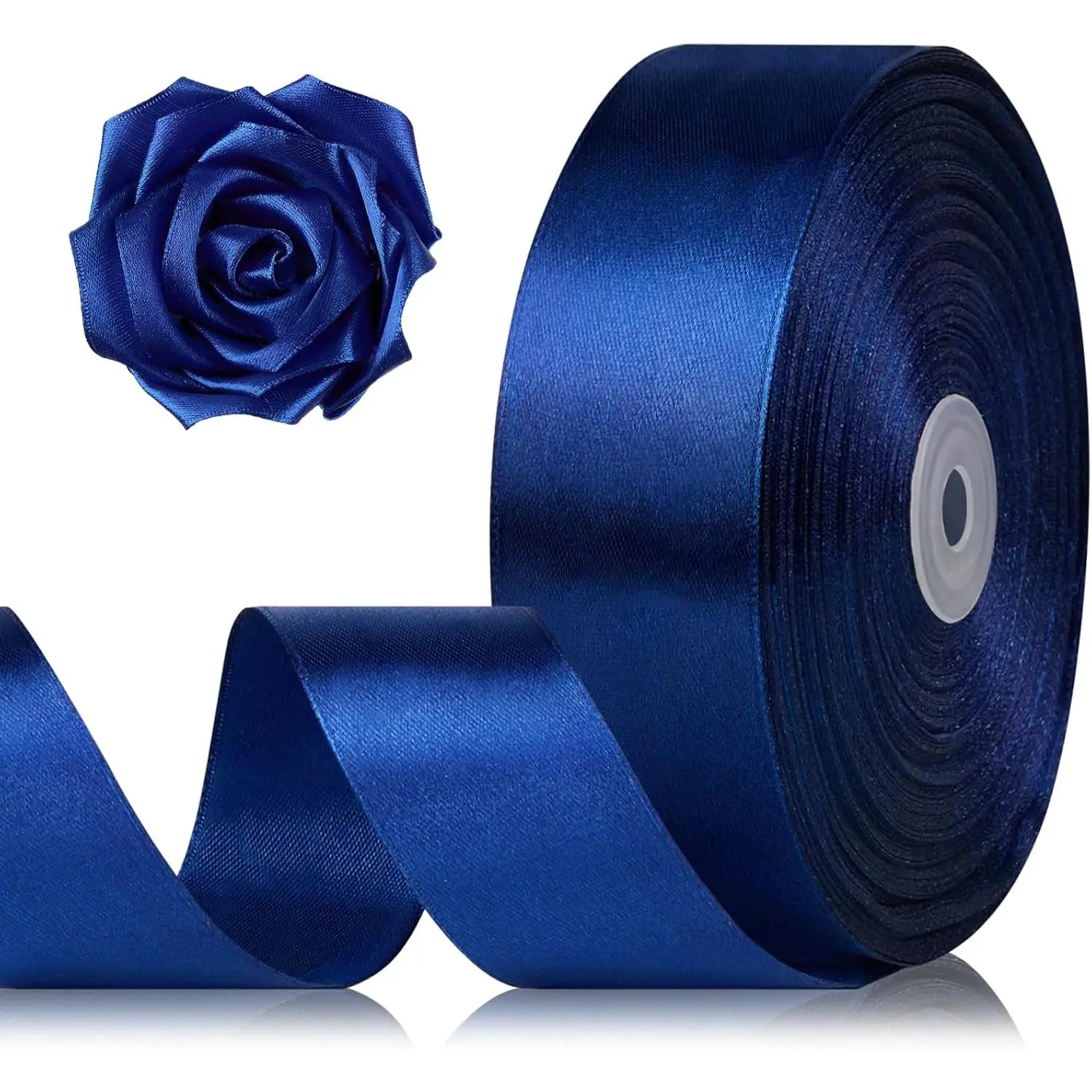 1-1/2 Inch 100 Yards Dark Blue Satin Ribbon, Solid Fabric Ribbon Roll for Flower Bouquet,  Wrapping, Roses Making, Handmade Crafts