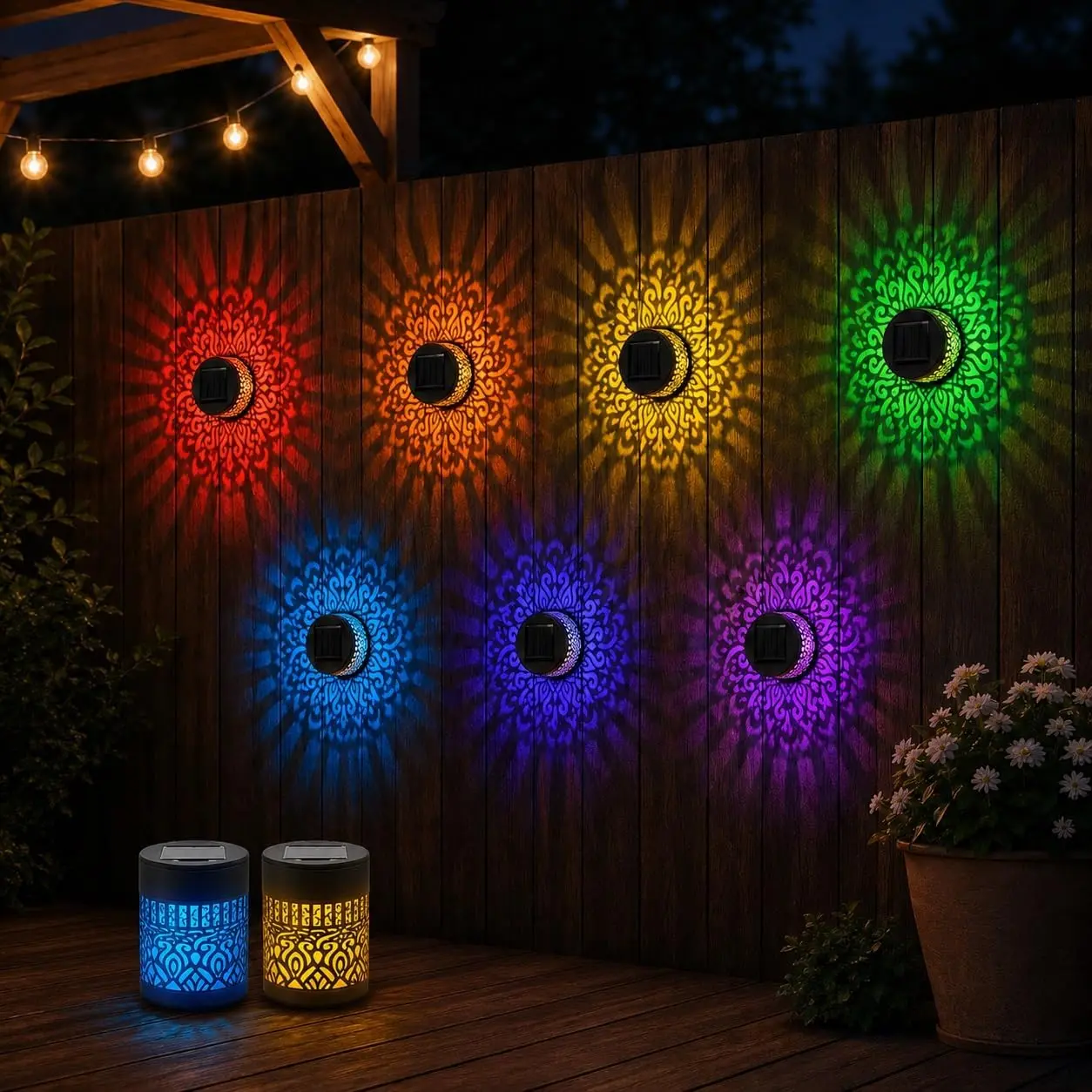 ECOS INNOVATION Outdoor Solar Mandala Projector Lamp - 7-Color Automatic Changing, IP65 Waterproof LED Wall Light for Garden, Backyard Decorative Landscape Ornament (Home & Festive Supplies)
