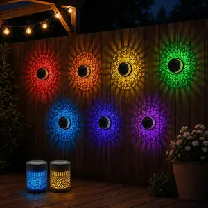 ECOS INNOVATION Outdoor Solar Mandala Projector Lamp - 7-Color Automatic Changing, IP65 Waterproof LED Wall Light for Garden, Backyard Decorative Landscape Ornament (Home & Festive Supplies)
