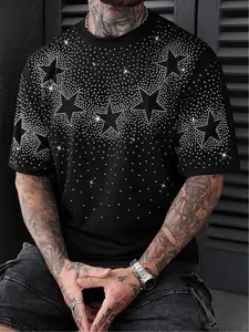 Men's Round Neck Loose T-Shirt, Embroidered Design, Outdoor Vacation Picnic Party, Fashion Streetwear, Comfortable Casual Wear