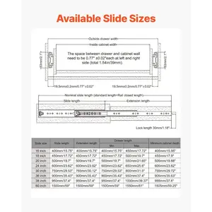fathersdaygift VEVOR Heavy Duty Drawer Slides 16inch, 1 Pair Locking Drawer Slides 250lbs Load Capacity, Side Mount Ball Bearing, 3-Fold Full Extension