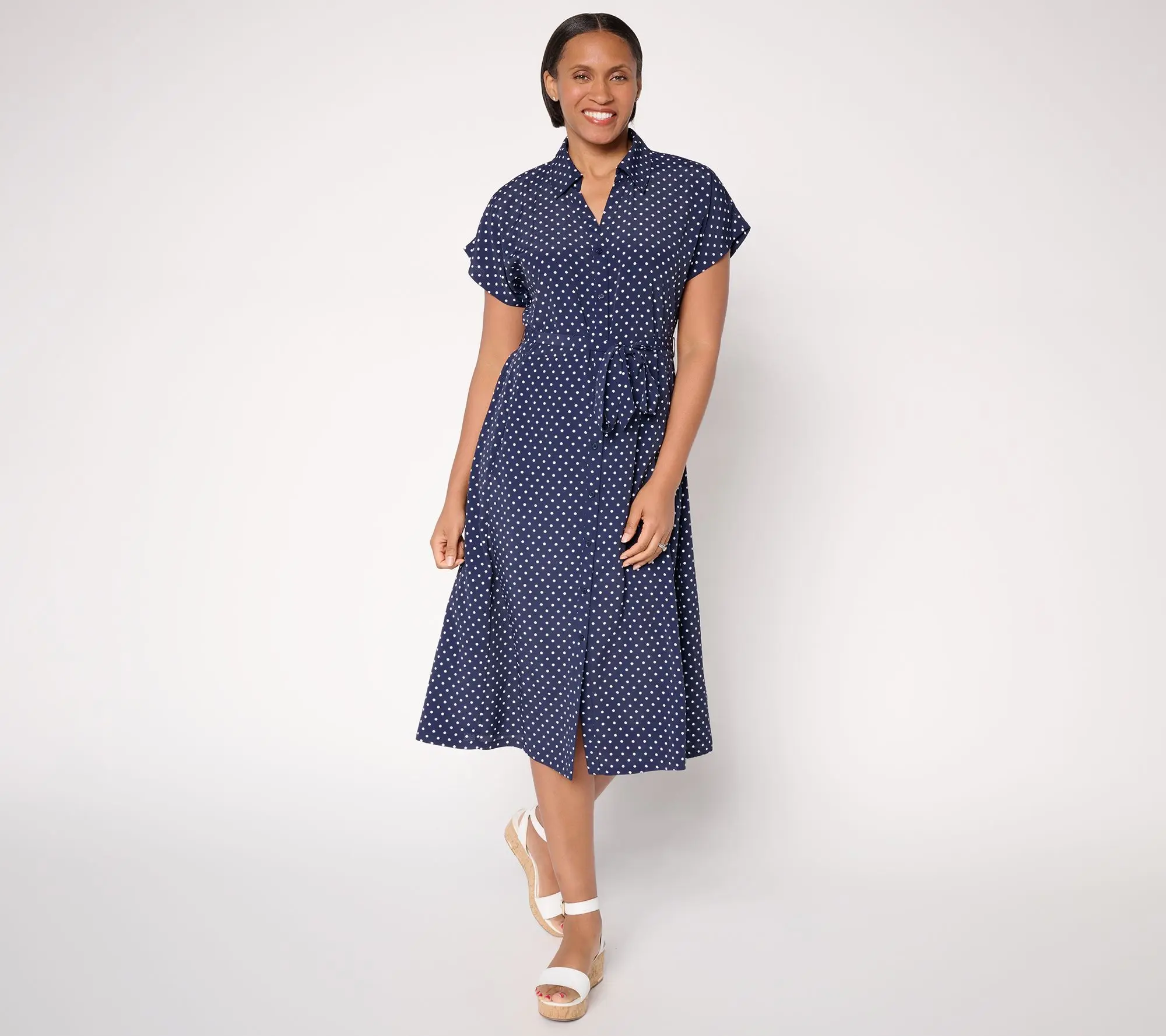 Dennis Basso Petite Printed Button Front Shirt Dress