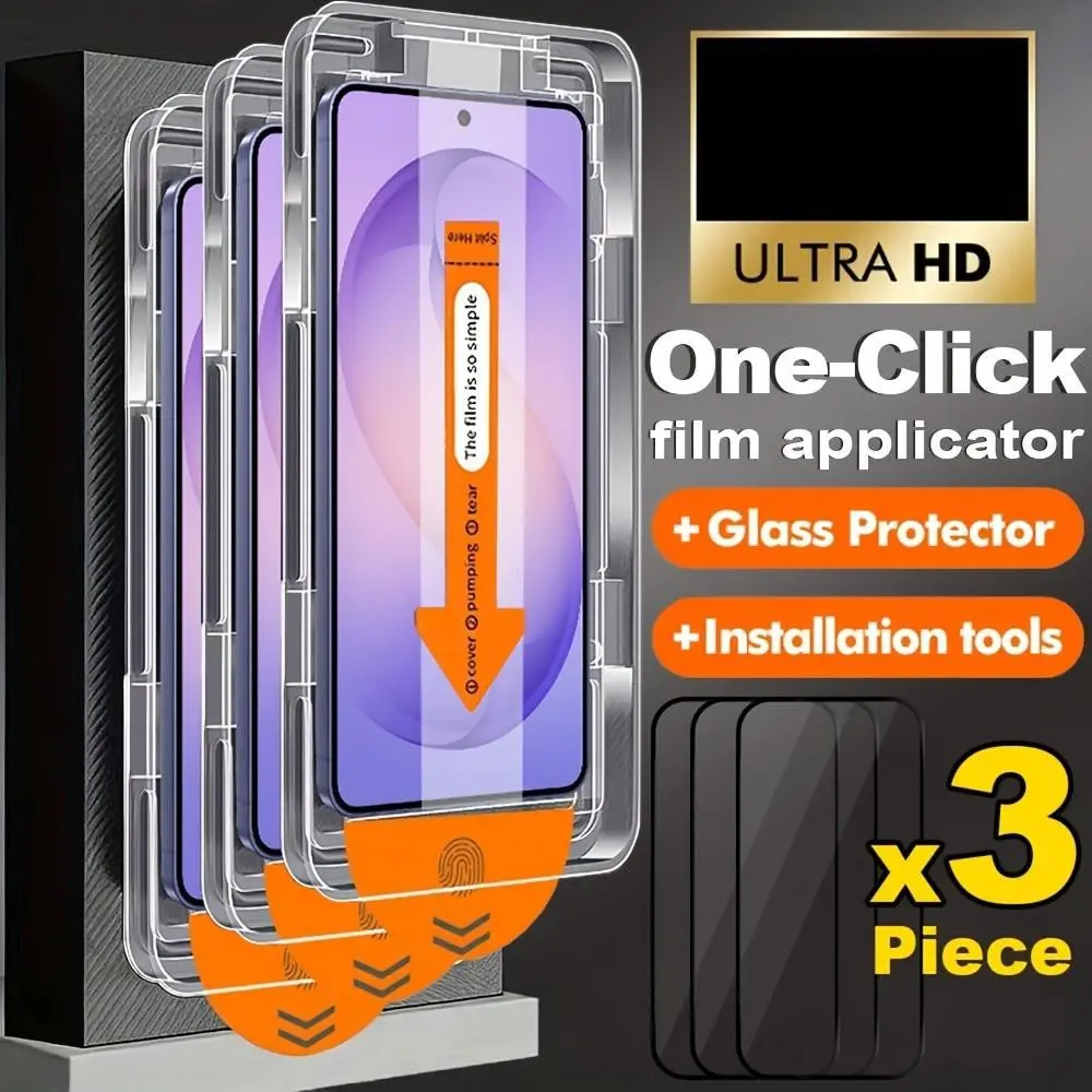 3 pcs HD Tempered Glass Film Cellphone Screen Protector For Samsung A07 A17 A16 A15 A14 A12 A26 A25 A24 A36 A35 A34 A32 5G A57 A56 A55 A53 A73 A52, Cellphone Accessory, Anti-Scratch, Fingerprint Resistant, Full Coverage, Protective, One-Click Installation