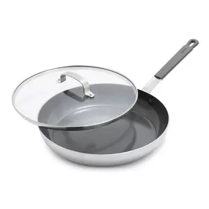 Bobby Flay 12" Stainless Steel Ceramic Nonstick Covered Fry Pan
