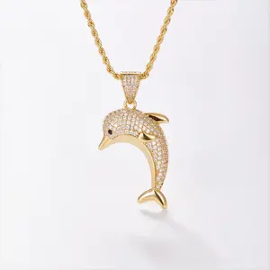 (CN051)Dolphin Zircon Pendant Necklace Women's Gift Elegant Trendy Fashion Jewelry
